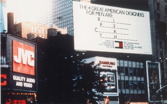 The famous ad campaign that put Tommy Hilfiger on the map. A billboard in the fashion district of New York comparing Hilfiger to America's great designers.